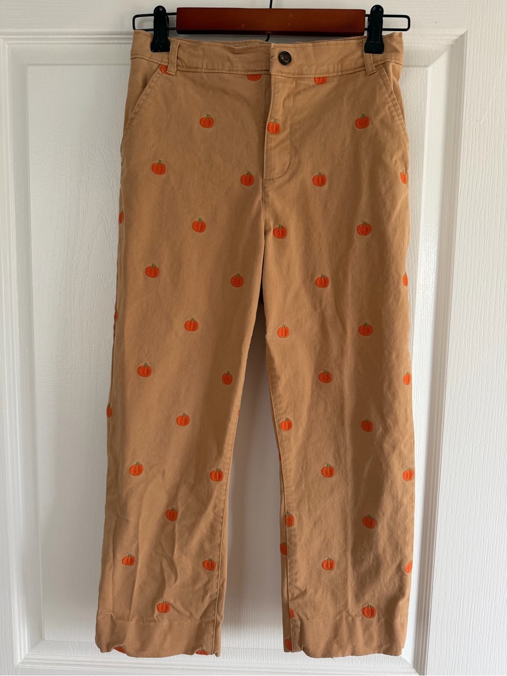Like New Gymboree Tan Chinos with Orange Pumpkin Embroidery